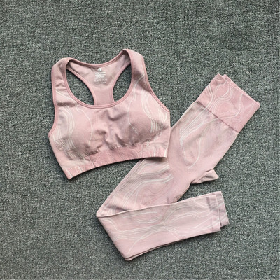 Fitness jooga komplekt Õmblusteta Sport Naiste spordirõivad Kõrge vöökohaga säärised Treeningvarustus Kaheosalised lühikesed püksid Komplektid Naiste jõusaaliriided