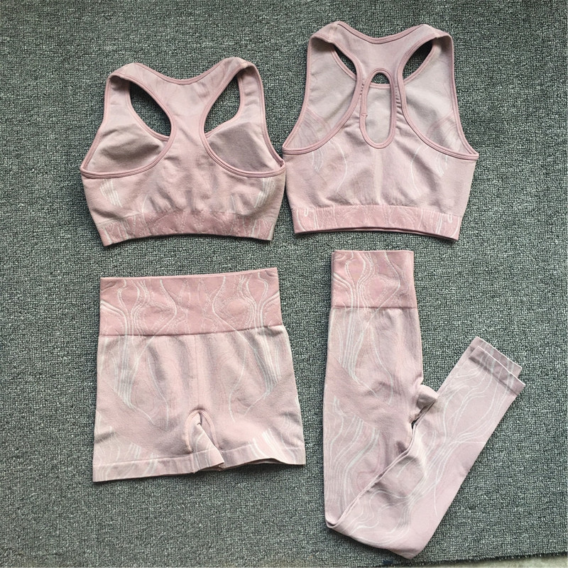 Fitness jooga komplekt Õmblusteta Sport Naiste spordirõivad Kõrge vöökohaga säärised Treeningvarustus Kaheosalised lühikesed püksid Komplektid Naiste jõusaaliriided