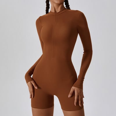 Tõmblukuga Ühes tükis Jumpsuit Outfit Fitness Tants Sport Jooga komplekt Pikkade varrukatega Bodysuit Treeningriided naistele Spordirõivad Naiste komplekt