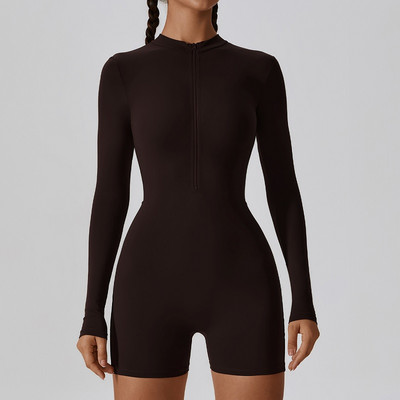 Tõmblukuga Ühes tükis Jumpsuit Outfit Fitness Tants Sport Jooga komplekt Pikkade varrukatega Bodysuit Treeningriided naistele Spordirõivad Naiste komplekt