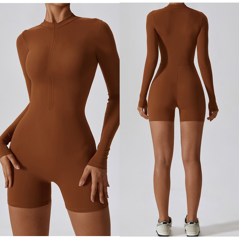 Tõmblukuga Ühes tükis Jumpsuit Outfit Fitness Tants Sport Jooga komplekt Pikkade varrukatega Bodysuit Treeningriided naistele Spordirõivad Naiste komplekt