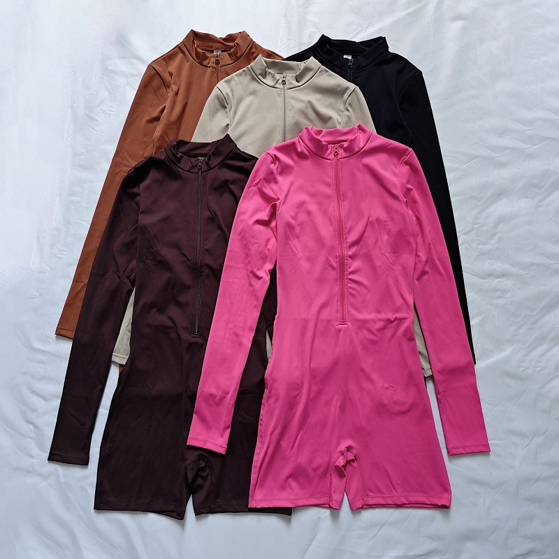 Tõmblukuga Ühes tükis Jumpsuit Outfit Fitness Tants Sport Jooga komplekt Pikkade varrukatega Bodysuit Treeningriided naistele Spordirõivad Naiste komplekt