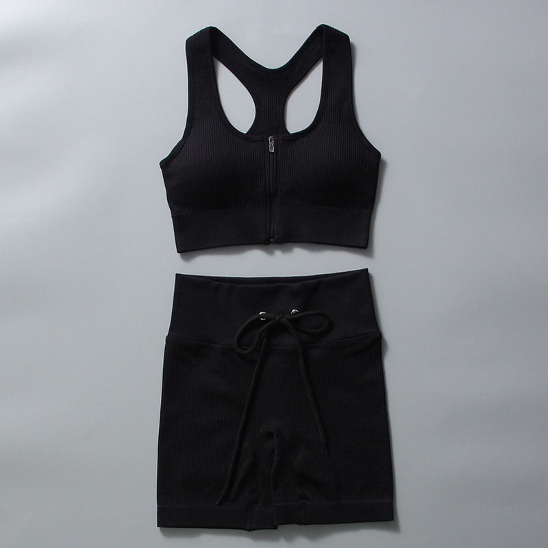 Bezšuvju jogas komplekts sievietēm ar rāvējslēdzēju un šorti, sporta tērps, savilkšanas aukliņa Althetic komplekts, sporta zāles legingi, treniņi, apģērbi, fitness