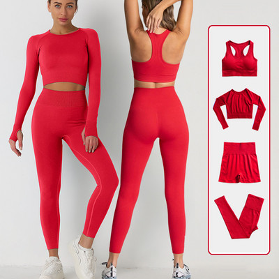 2/3/4PCS Women`s tracksuit Seamless Yoga Set Workout Sportswear Gym Clothing Fitness Crop Top High Waist Leggings Sports Suits