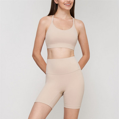 Õmblusteta jõusaali spordikomplekt Naiste lühikesed püksid joogakomplekt treeningriietus 2tk fitnessiülikond kõrge vöökohaga lühikesed seljata rinnahoidja jooksudress