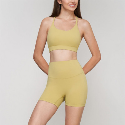 Õmblusteta jõusaali spordikomplekt Naiste lühikesed püksid joogakomplekt treeningriietus 2tk fitnessiülikond kõrge vöökohaga lühikesed seljata rinnahoidja jooksudress