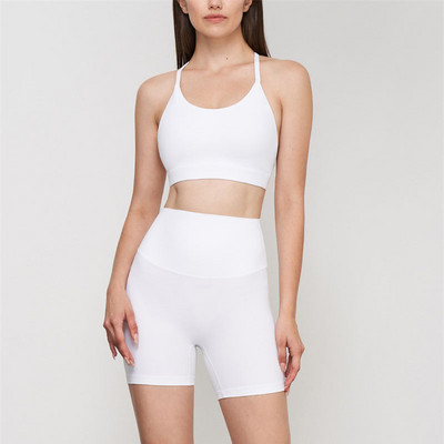 Õmblusteta jõusaali spordikomplekt Naiste lühikesed püksid joogakomplekt treeningriietus 2tk fitnessiülikond kõrge vöökohaga lühikesed seljata rinnahoidja jooksudress