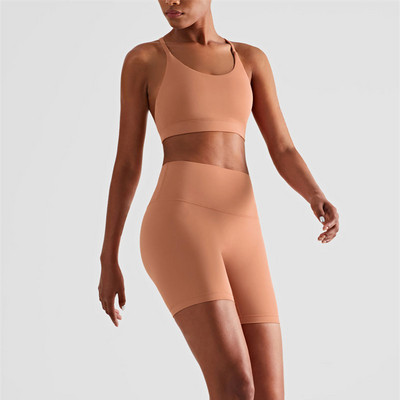 Õmblusteta jõusaali spordikomplekt Naiste lühikesed püksid joogakomplekt treeningriietus 2tk fitnessiülikond kõrge vöökohaga lühikesed seljata rinnahoidja jooksudress