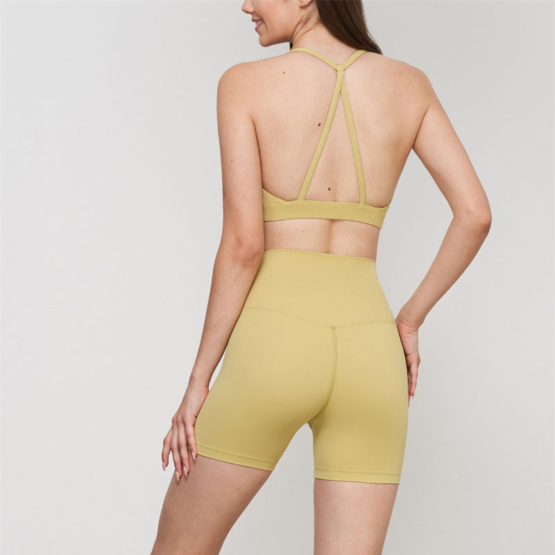 Õmblusteta jõusaali spordikomplekt Naiste lühikesed püksid joogakomplekt treeningriietus 2tk fitnessiülikond kõrge vöökohaga lühikesed seljata rinnahoidja jooksudress