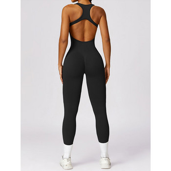 Нов комплект за йога Безшевни дамски гащеризони Целни тренировъчни дрехи за гимнастика Push Up Боди за фитнес Спортно облекло Анцуг с къс ръкав