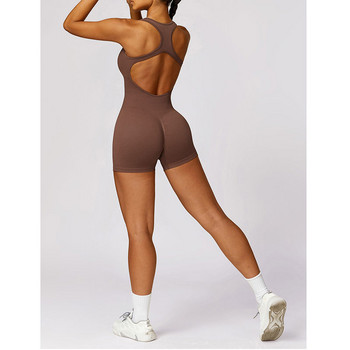 Нов комплект за йога Безшевни дамски гащеризони Целни тренировъчни дрехи за гимнастика Push Up Боди за фитнес Спортно облекло Анцуг с къс ръкав