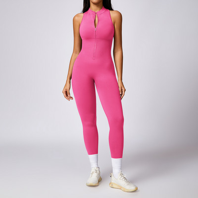 Σέξι κούφια εξώπλατη σπορ φόρμα αμάνικη φόρμα γυμναστικής γιόγκα με φερμουάρ Γυναικεία σετ γυμναστικής One Piece Sport Raises Butt Suit Sportwe