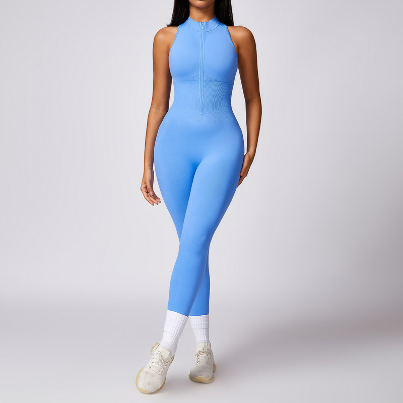 Σέξι κούφια εξώπλατη σπορ φόρμα αμάνικη φόρμα γυμναστικής γιόγκα με φερμουάρ Γυναικεία σετ γυμναστικής One Piece Sport Raises Butt Suit Sportwe