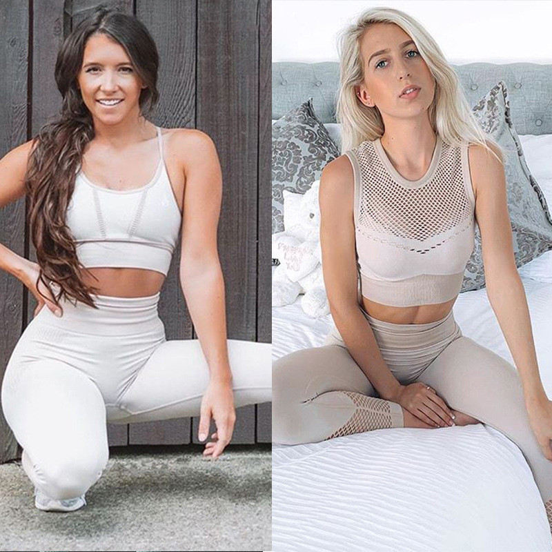 Õmblusteta spordikomplekt Naiste kaheosaline õõnsa väljalõikega T-särk, säärised treeningriietus Active Wear fitness-ülikond Jooksujooga komplektid