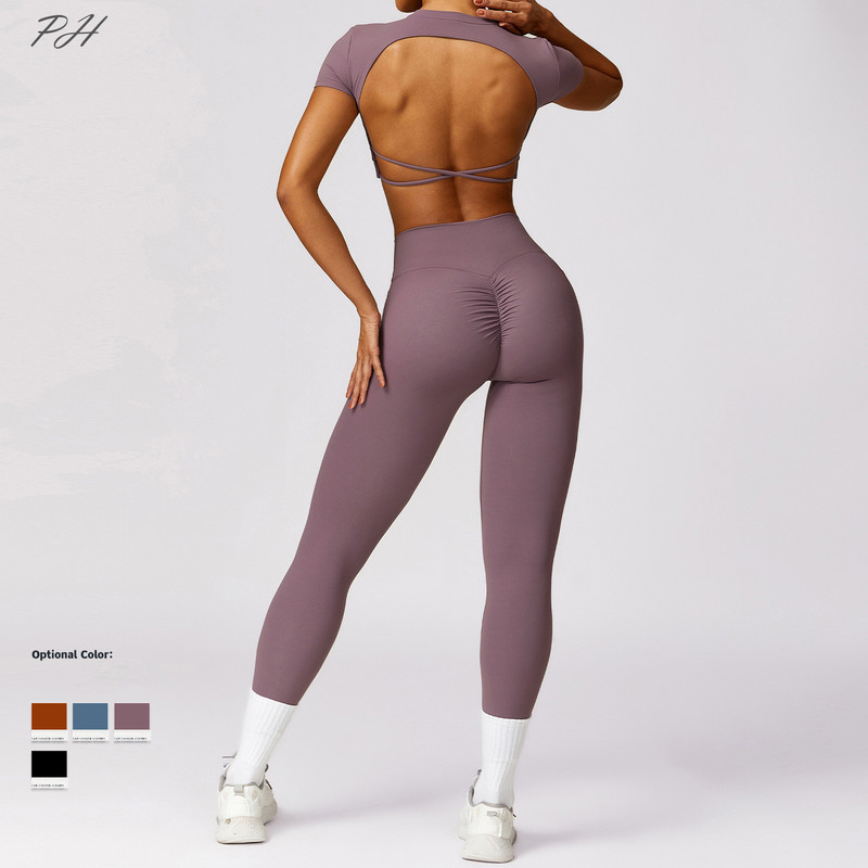 2024. gada jauns jogas komplekts sievietēm, treniņtērps Crop, krekls ar īsām piedurknēm, topi Sporta legingi, ātri nožūstošs fitnesa skriešanas sporta apģērbs