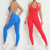 Ühes tükis Halter Sport Yoga Jumpsuit õõnsad treeningriided naistele Spordiriided Naiste ülikonnariietus Fitness Jõusaalikomplekt Academic