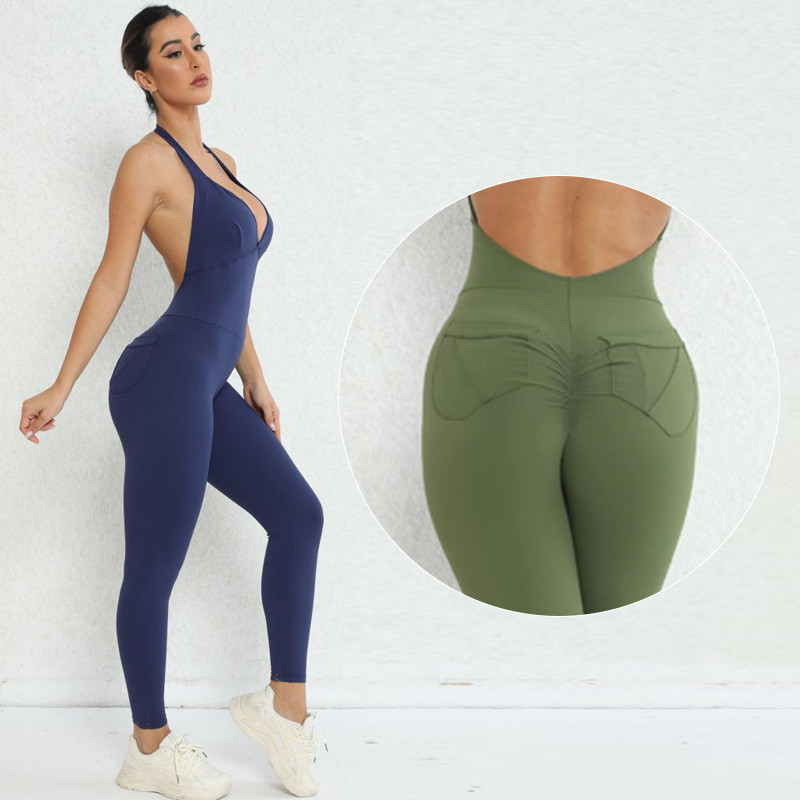Ühes tükis Halter Sport Yoga Jumpsuit õõnsad treeningriided naistele Spordiriided Naiste ülikonnariietus Fitness Jõusaalikomplekt Academic