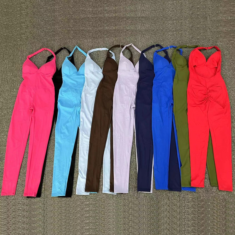 Ühes tükis Halter Sport Yoga Jumpsuit õõnsad treeningriided naistele Spordiriided Naiste ülikonnariietus Fitness Jõusaalikomplekt Academic