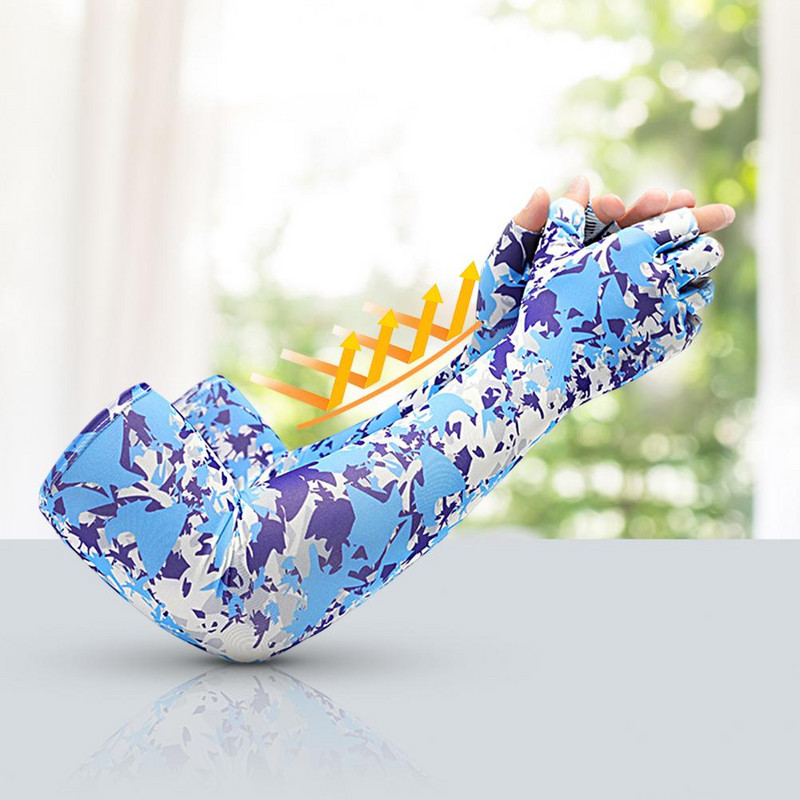 1 pāris pagarināmas riteņbraukšanas uzmavas, neslīdošas plaukstas ledus zīda maskēšanās apdrukas uzmavas skriešanai