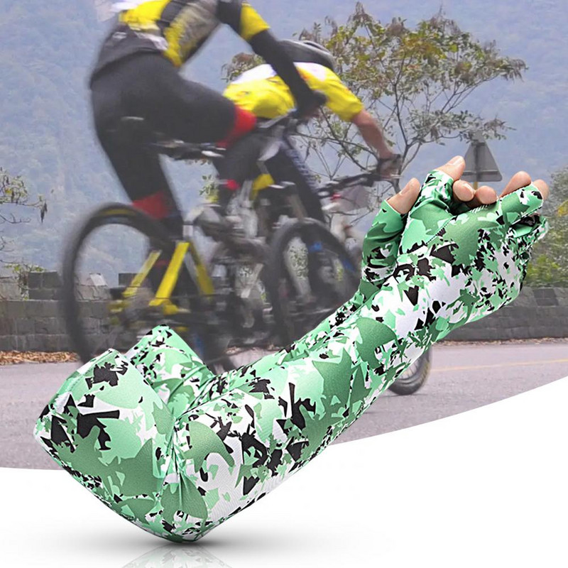 1 pāris pagarināmas riteņbraukšanas uzmavas, neslīdošas plaukstas ledus zīda maskēšanās apdrukas uzmavas skriešanai