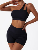 2 gab Jogas komplekts sievietēm, viens plecs, izgriezts, apgriezts sporta krūšturis, skriešanas treniņš ar augstu vidukli, īss apģērbs, fitnesa bezšuvju sporta tērpi