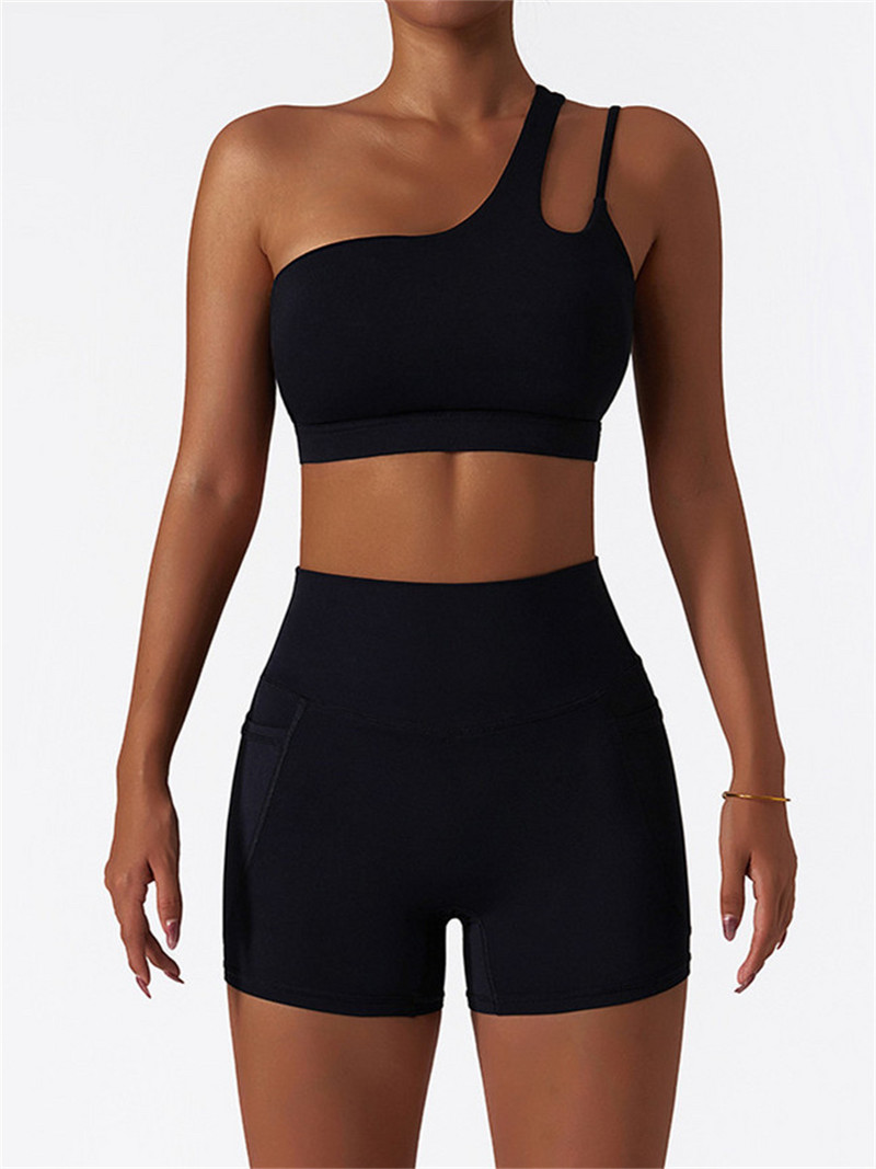 2 gab Jogas komplekts sievietēm, viens plecs, izgriezts, apgriezts sporta krūšturis, skriešanas treniņš ar augstu vidukli, īss apģērbs, fitnesa bezšuvju sporta tērpi