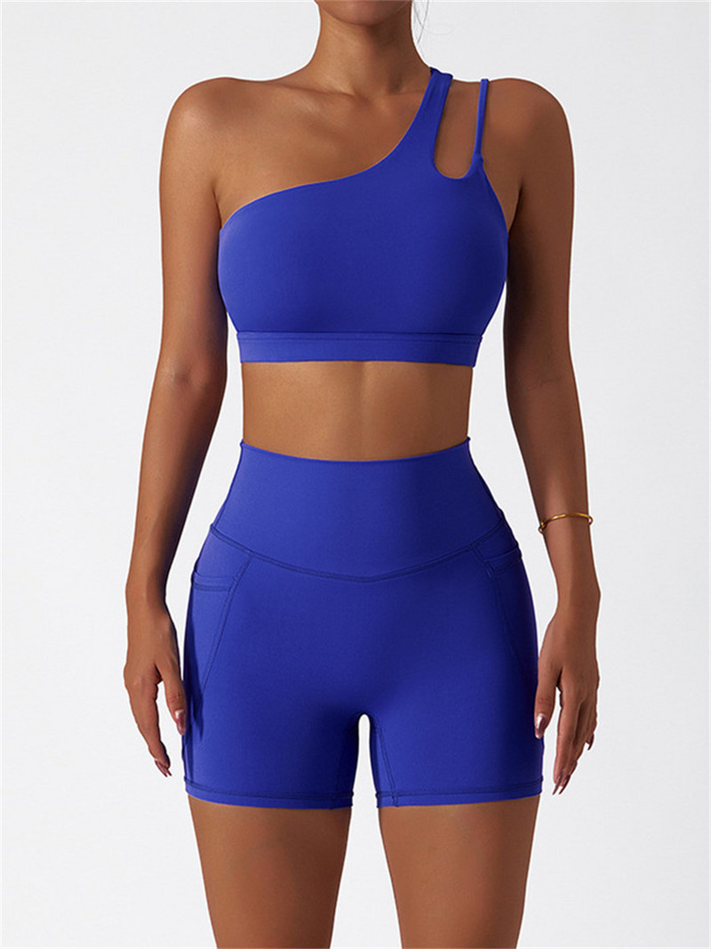 2 gab Jogas komplekts sievietēm, viens plecs, izgriezts, apgriezts sporta krūšturis, skriešanas treniņš ar augstu vidukli, īss apģērbs, fitnesa bezšuvju sporta tērpi