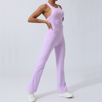 2024 XL Bandage Back Set Yoga Squat Proof One Piece Jumpsuits Sport Fitness Dance Flare leging παντελόνι προπόνησης Γυναικεία ενεργά κοστούμια