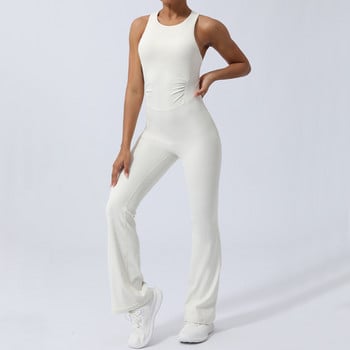 2024 XL Bandage Back Set Yoga Squat Proof One Piece Jumpsuits Sport Fitness Dance Flare leging παντελόνι προπόνησης Γυναικεία ενεργά κοστούμια