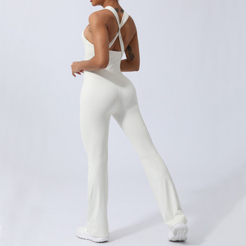 2024 XL Bandage Back Set Yoga Squat Proof One Piece Jumpsuits Sport Fitness Dance Flare leging παντελόνι προπόνησης Γυναικεία ενεργά κοστούμια