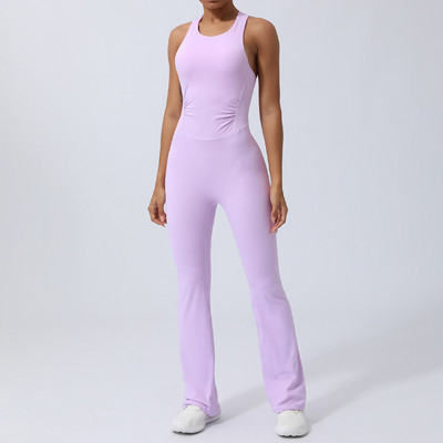 2024 XL Bandage Back Set Yoga Squat Proof One Piece Jumpsuits Sport Fitness Dance Flare leging παντελόνι προπόνησης Γυναικεία ενεργά κοστούμια