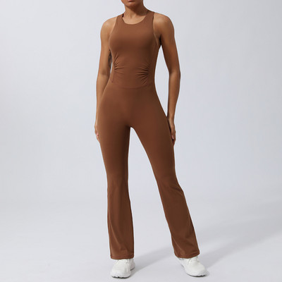 2024 XL Bandage Back Set Yoga Squat Proof One Piece Jumpsuits Sport Fitness Dance Flare leging παντελόνι προπόνησης Γυναικεία ενεργά κοστούμια