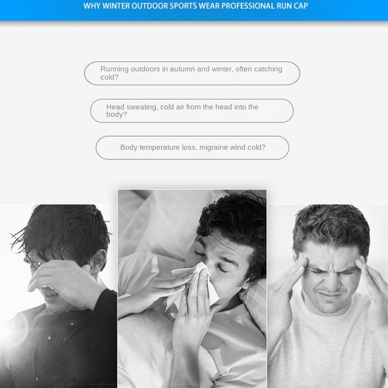 Vienkrāsainas ziemas skriešanas cepures Ērtas vēja necaurlaidīgas siltāks sporta motora pārsegs ātri žūstošs mīksts sporta cepures skriešanai ziemas riteņbraukšanā