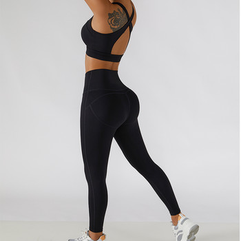 Дамски спортен йога комплект с цип и висока талия Секси тренировъчни дрехи за жени Спортно облекло Дамски комплект Crop Top Outfit Fitness Academic