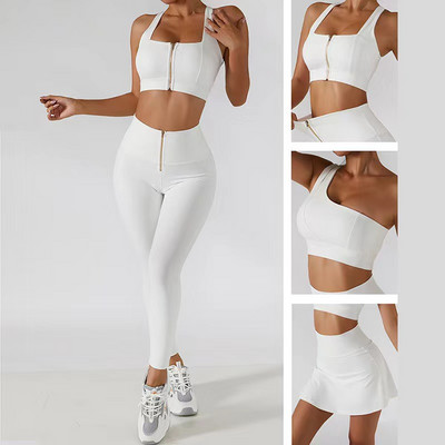 Set de yoga sport cu fermoar cu talie înaltă pentru femei, haine de antrenament sexy pentru femei, îmbrăcăminte sportivă pentru femei, ținută crop top, fitness, academic