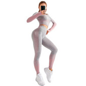 Új, 2 részes tornatermi szett edzésruhák női fitnesz hosszú ujjú Crop Top Seamless Scrunch Butt leggings jóga sportruhák