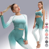 Ombre joga set bezšvové fitness oblek žena tepláková súprava športové oblečenie legíny s dlhým rukávom crop top telocvičňa oblečenie dámske športové oblečenie
