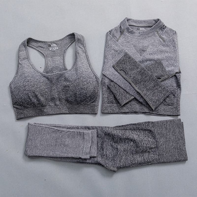 Ombre joga set bezšvové fitness oblek žena tepláková súprava športové oblečenie legíny s dlhým rukávom crop top telocvičňa oblečenie dámske športové oblečenie