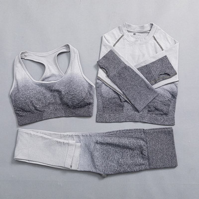 Ombre joga set bezšvové fitness oblek žena tepláková súprava športové oblečenie legíny s dlhým rukávom crop top telocvičňa oblečenie dámske športové oblečenie