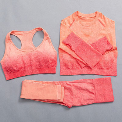 Ombre joga set bezšvové fitness oblek žena tepláková súprava športové oblečenie legíny s dlhým rukávom crop top telocvičňa oblečenie dámske športové oblečenie