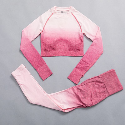 Ombre joga set bezšvové fitness oblek žena tepláková súprava športové oblečenie legíny s dlhým rukávom crop top telocvičňa oblečenie dámske športové oblečenie