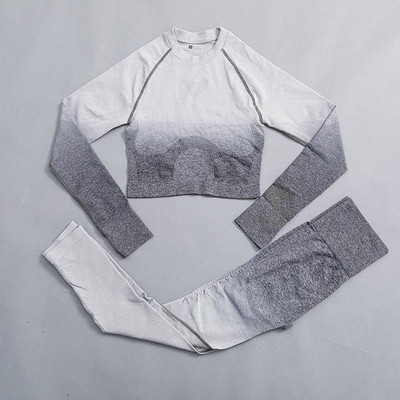Ombre joga set bezšvové fitness oblek žena tepláková súprava športové oblečenie legíny s dlhým rukávom crop top telocvičňa oblečenie dámske športové oblečenie