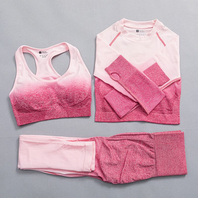 Ombre joga set bezšvové fitness oblek žena tepláková súprava športové oblečenie legíny s dlhým rukávom crop top telocvičňa oblečenie dámske športové oblečenie