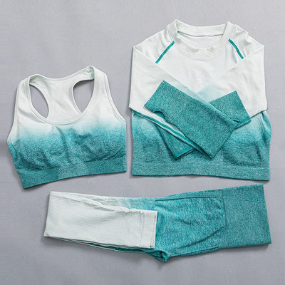 Ombre joga set bezšvové fitness oblek žena tepláková súprava športové oblečenie legíny s dlhým rukávom crop top telocvičňa oblečenie dámske športové oblečenie