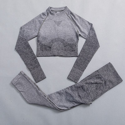 Ombre joga set bezšvové fitness oblek žena tepláková súprava športové oblečenie legíny s dlhým rukávom crop top telocvičňa oblečenie dámske športové oblečenie