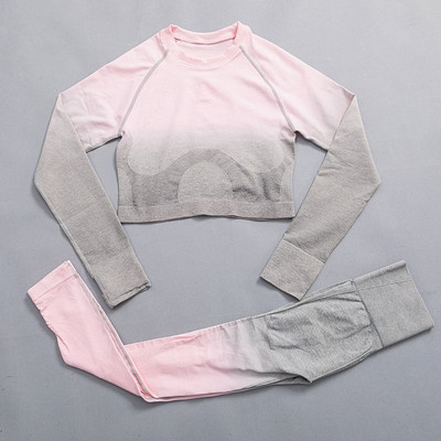 Ombre joga set bezšvové fitness oblek žena tepláková súprava športové oblečenie legíny s dlhým rukávom crop top telocvičňa oblečenie dámske športové oblečenie