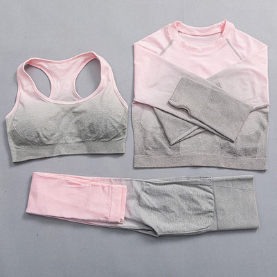 Ombre joga set bezšvové fitness oblek žena tepláková súprava športové oblečenie legíny s dlhým rukávom crop top telocvičňa oblečenie dámske športové oblečenie