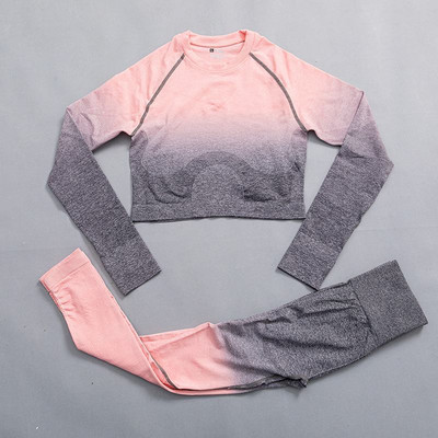 Ombre joga set bezšvové fitness oblek žena tepláková súprava športové oblečenie legíny s dlhým rukávom crop top telocvičňa oblečenie dámske športové oblečenie