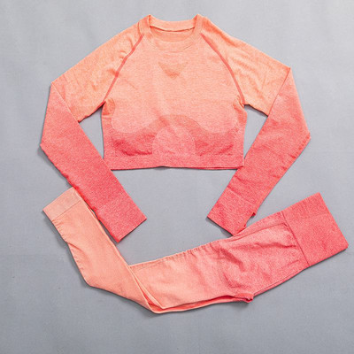 Ombre joga set bezšvové fitness oblek žena tepláková súprava športové oblečenie legíny s dlhým rukávom crop top telocvičňa oblečenie dámske športové oblečenie