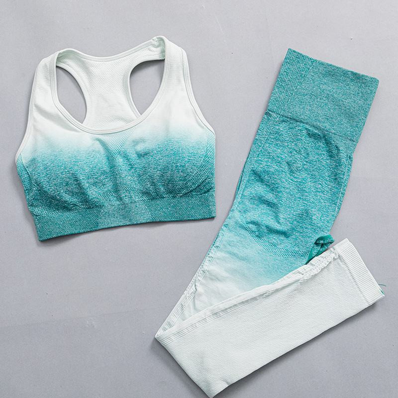 Ombre joga set bezšvové fitness oblek žena tepláková súprava športové oblečenie legíny s dlhým rukávom crop top telocvičňa oblečenie dámske športové oblečenie